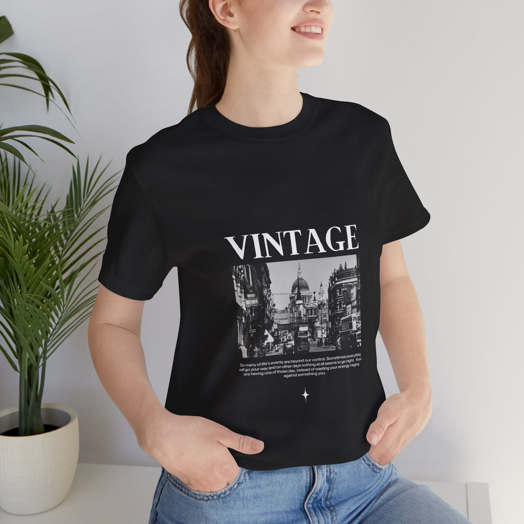 Vintage London Street Photo Graphic Round Neck Unisex T-Shirt