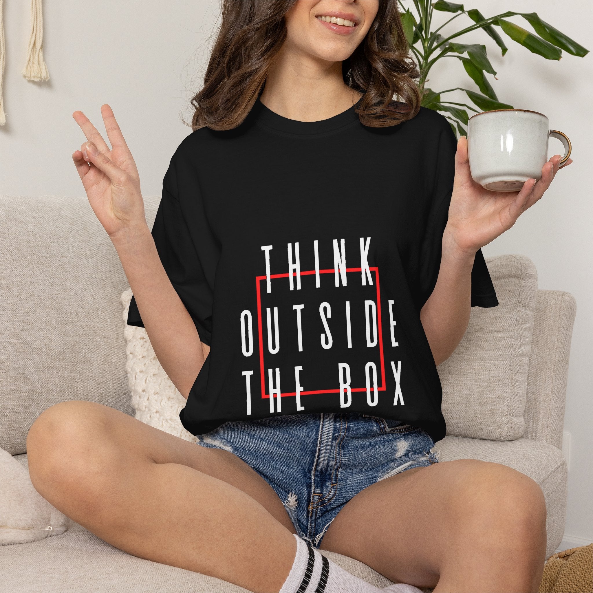 Think Outside The Box Round Neck Unisex T-Shirt